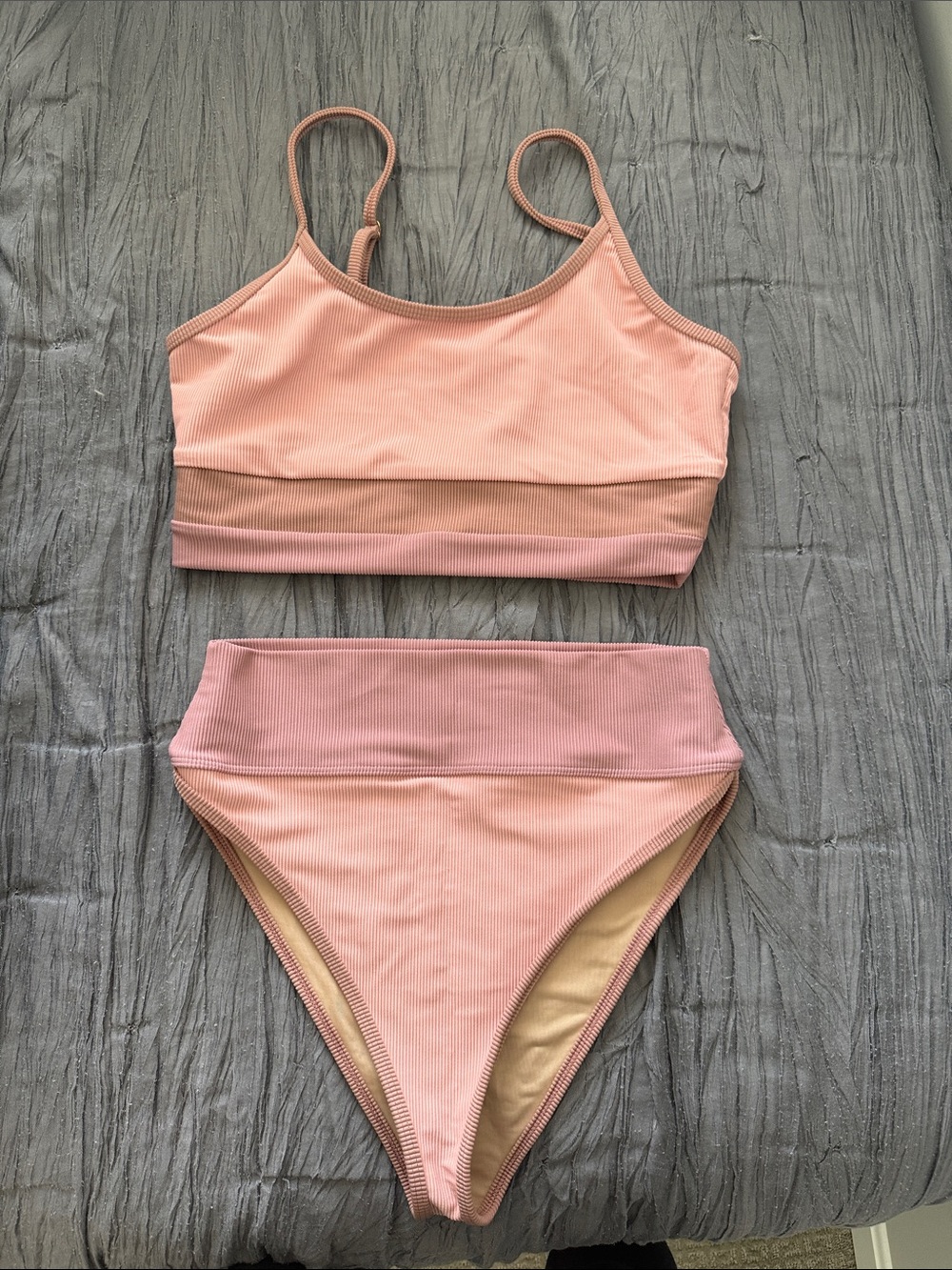 Beach Riot Ribbed High-Waist Bikini Set - Blush Pink